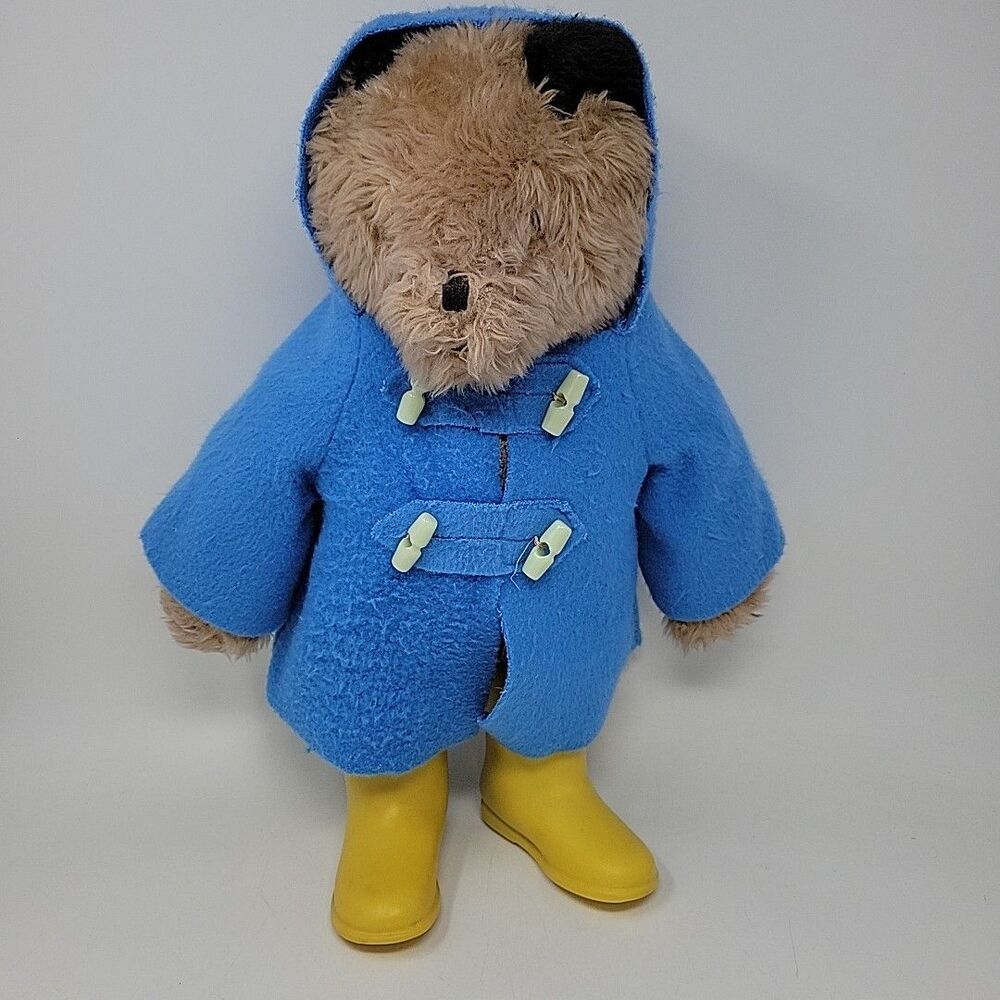 Vintage Paddington Bear Doll Raincoat Rain Boots Blue Yellow Toy 1977 Eden Toys